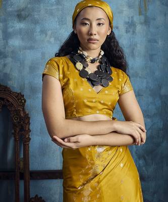 Gold satin handloom weaving silk saree 3