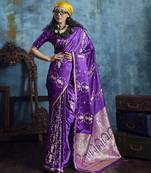 Purple satin handloom weaving saree