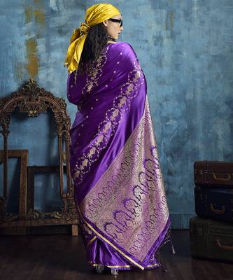Purple satin handloom weaving silk saree 2