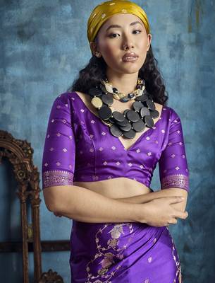 Purple satin handloom weaving silk saree 3