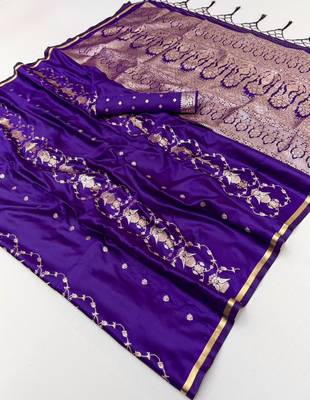 Purple satin handloom weaving silk saree 4