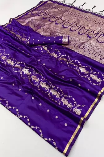 Purple satin handloom weaving saree