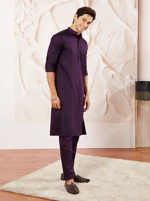 Classic cotton purple kurta pajama for men 2