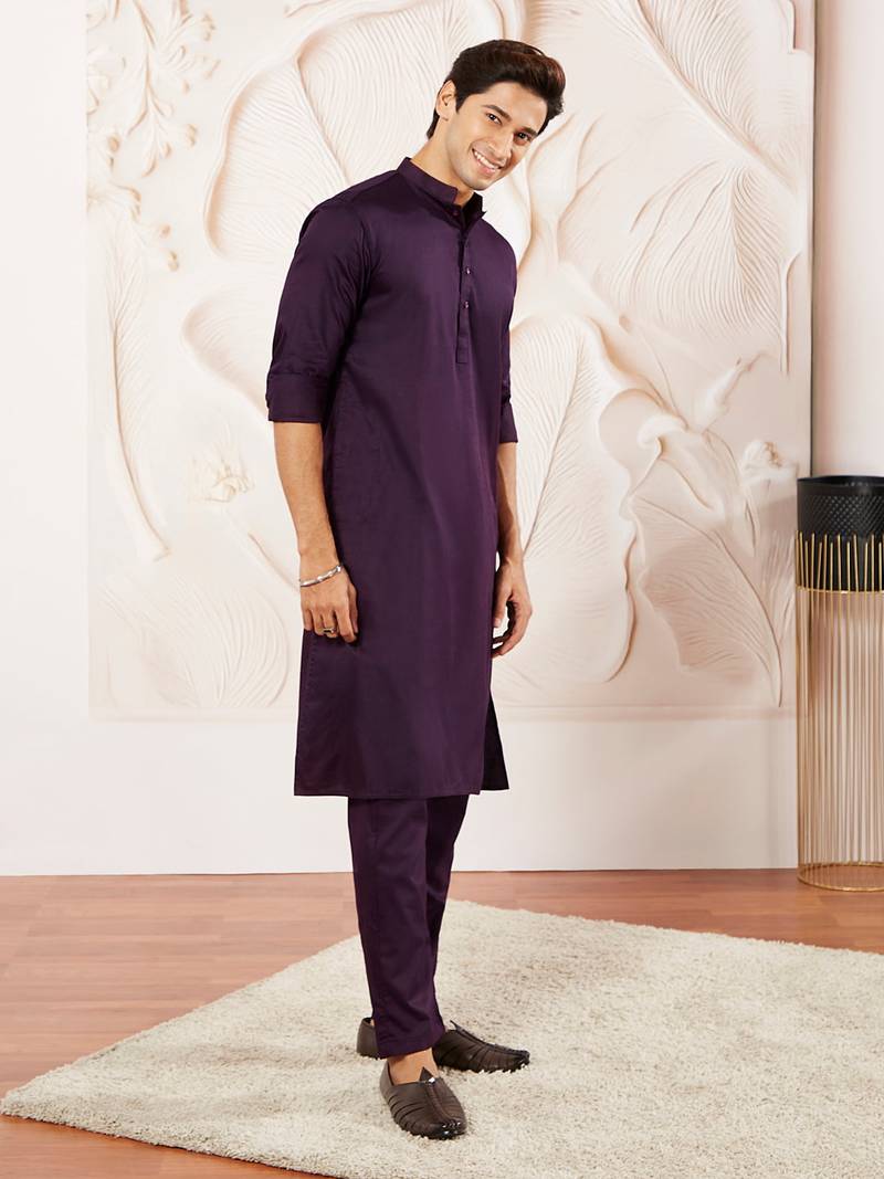 Classic cotton purple kurta pajama for men
