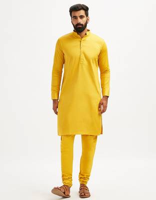 Classic cotton yellow kurta pajama for men 1