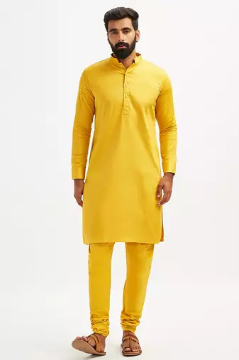 Classic cotton yellow kurta pajama for men