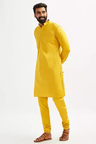 Classic cotton yellow kurta pajama for men
