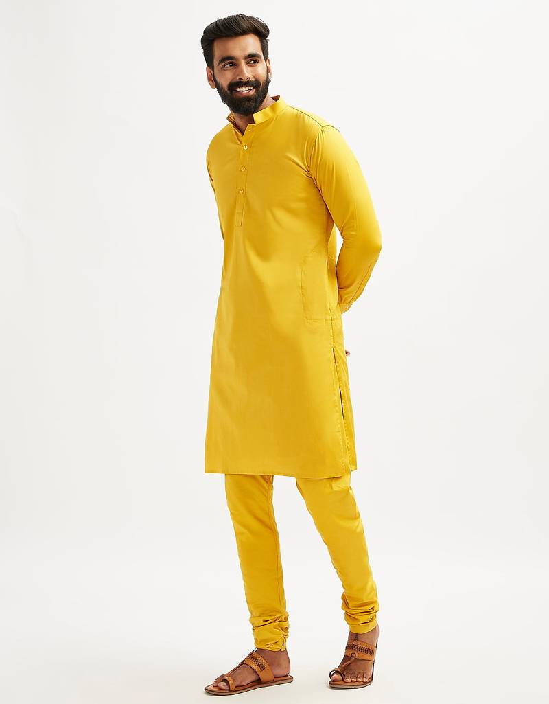 Classic cotton yellow kurta pajama for men