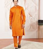 Classic cotton sunset orange color kurta pajama for men