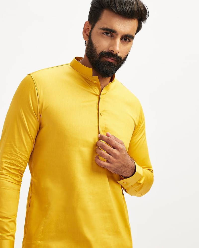 Classic cotton yellow kurta pajama for men