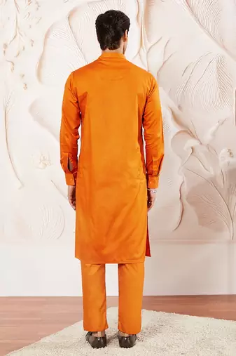 Classic cotton sunset orange color kurta pajama for men