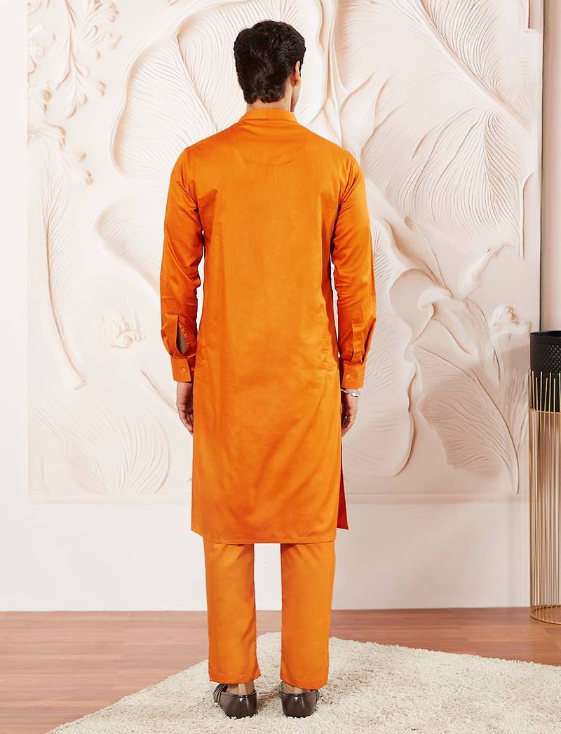 Classic cotton sunset orange color kurta pajama for men