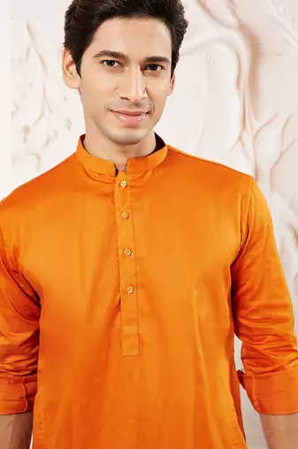 Classic cotton sunset orange color kurta pajama for men