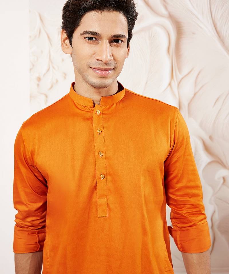 Classic cotton sunset orange color kurta pajama for men
