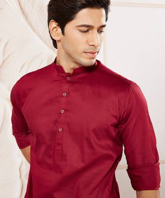 Classic cotton red kurta pajama for men 3