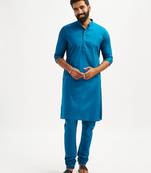 Classic cotton royal blue kurta pajama for men