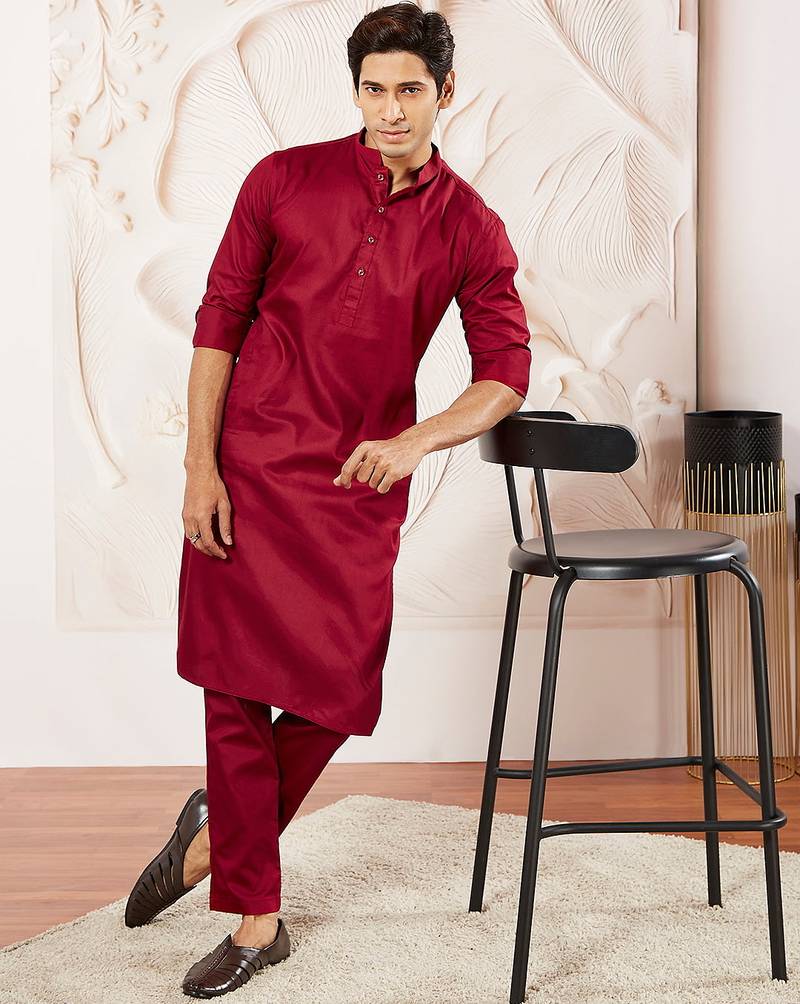 Classic cotton red kurta pajama for men