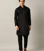 Classic style black pathani kurta with cream pants