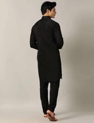 Classic style black pathani kurta with cream pants 3