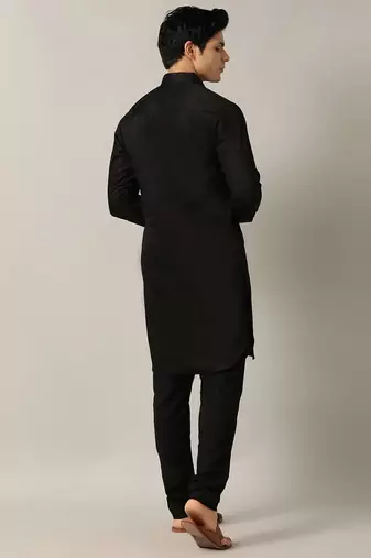 Classic style black pathani kurta with cream pants