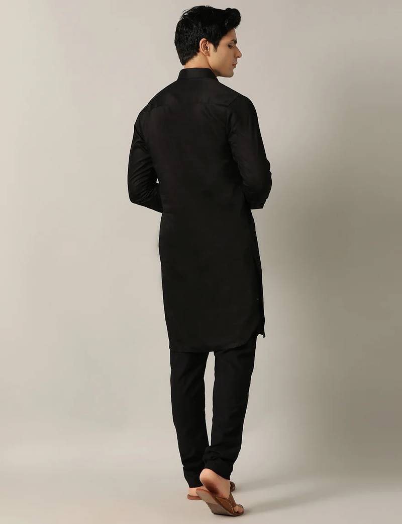 Classic style black pathani kurta with cream pants
