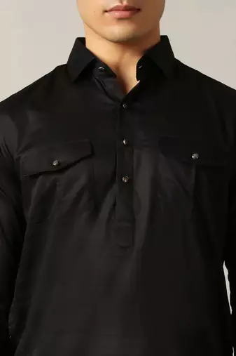 Classic style black pathani kurta with cream pants