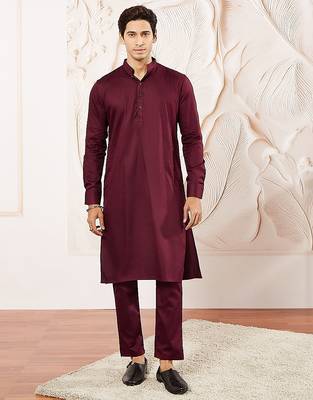 Classic cotton maroon kurta pajama for men 1