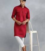 Classic style red pathani kurta with cream pants