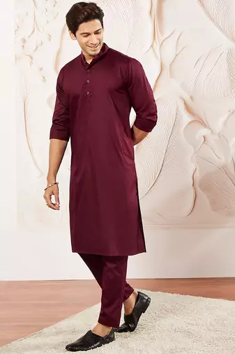 Classic cotton maroon kurta pajama for men