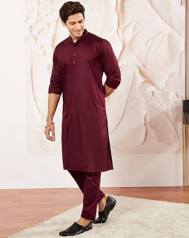 Classic cotton maroon kurta pajama for men