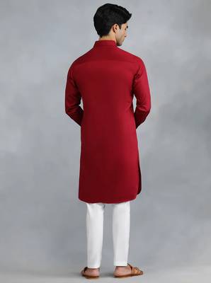 Classic style red pathani kurta with cream pants 3