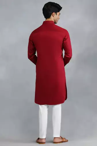 Classic style red pathani kurta with cream pants
