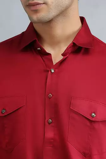 Classic style red pathani kurta with cream pants