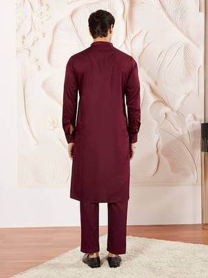 Classic cotton maroon kurta pajama for men 3