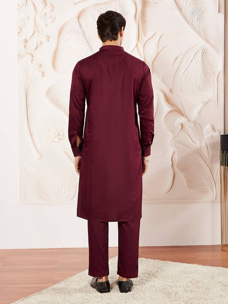 Classic cotton maroon kurta pajama for men
