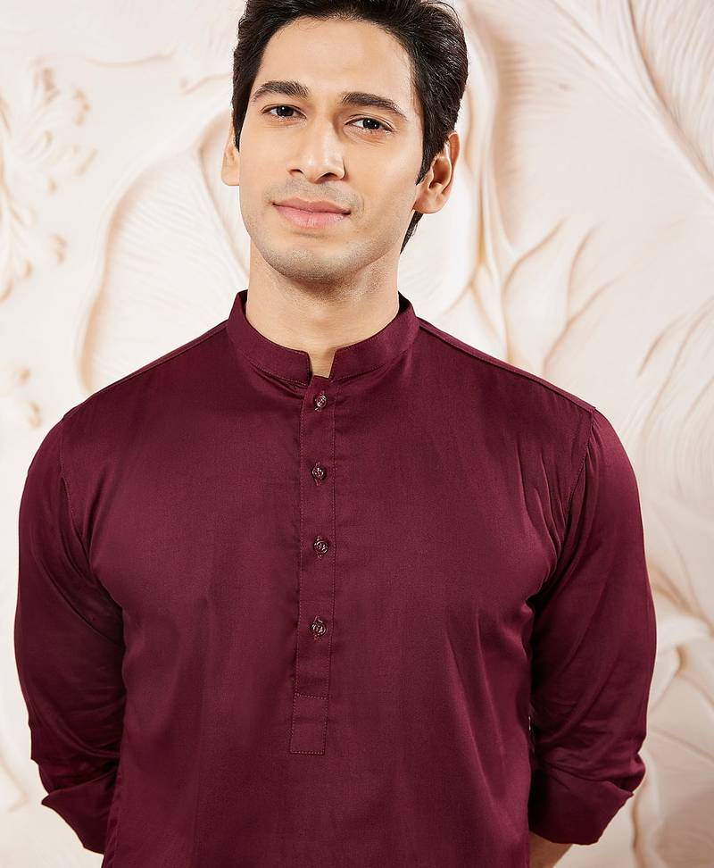 Classic cotton maroon kurta pajama for men