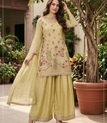 Lime yellow designer chinon palazzo suit set