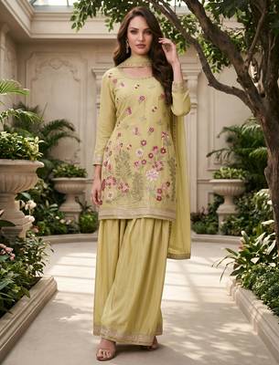 Lime yellow designer chinon palazzo suit set 2