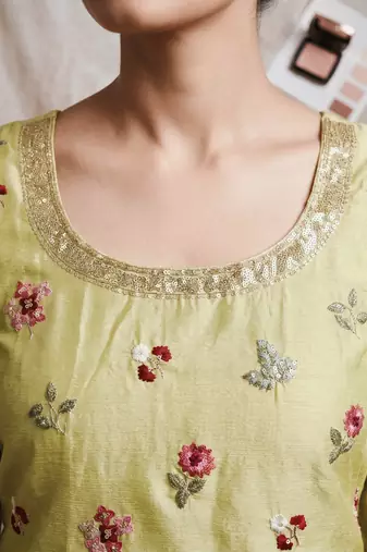 Lime yellow designer chinon palazzo suit set