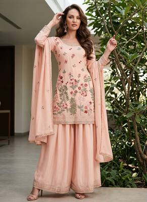 Pink designer chinon palazzo suit set 1