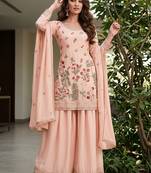 Pink designer chinon palazzo suit set