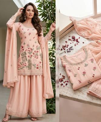 Pink designer chinon palazzo suit set 3
