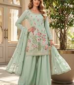 Green designer chinon palazzo suit set