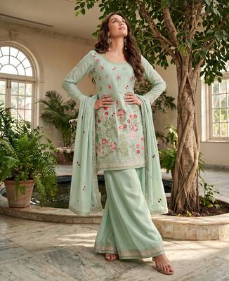 Green designer chinon palazzo suit set 2