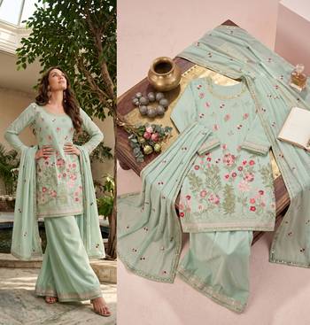 Green designer chinon palazzo suit set 4
