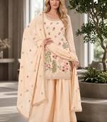Peach designer chinon palazzo suit set