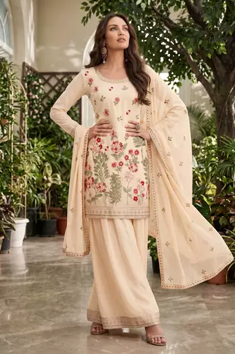 Peach designer chinon palazzo suit set