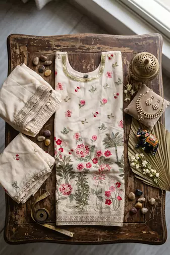 Peach designer chinon palazzo suit set