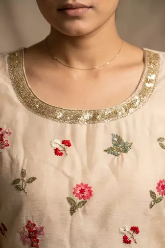 Peach designer chinon palazzo suit set