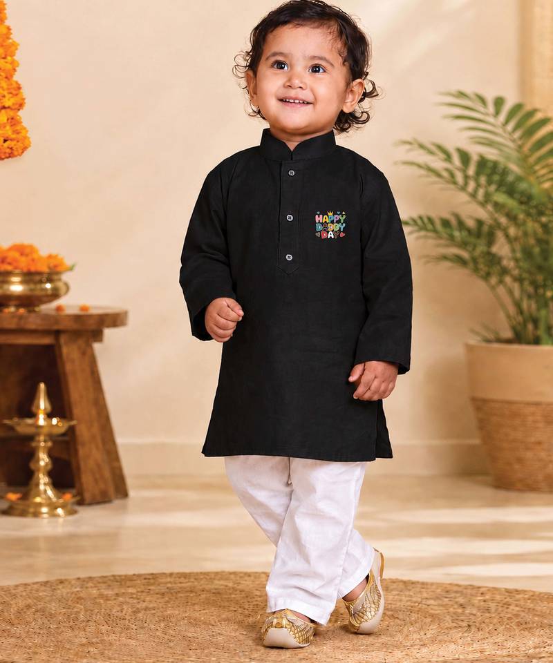 Boys black pure cotton father's day kurta pyjama set